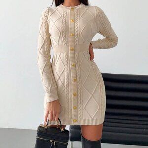 Women's Casual Solid Fitted Button-Front Sweater Dress